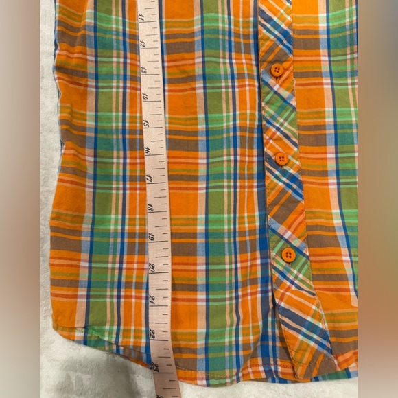 Beverly Hills Polo Club Orange Blue plaid Button Down Shirt elbow patches - Picture 8 of 9